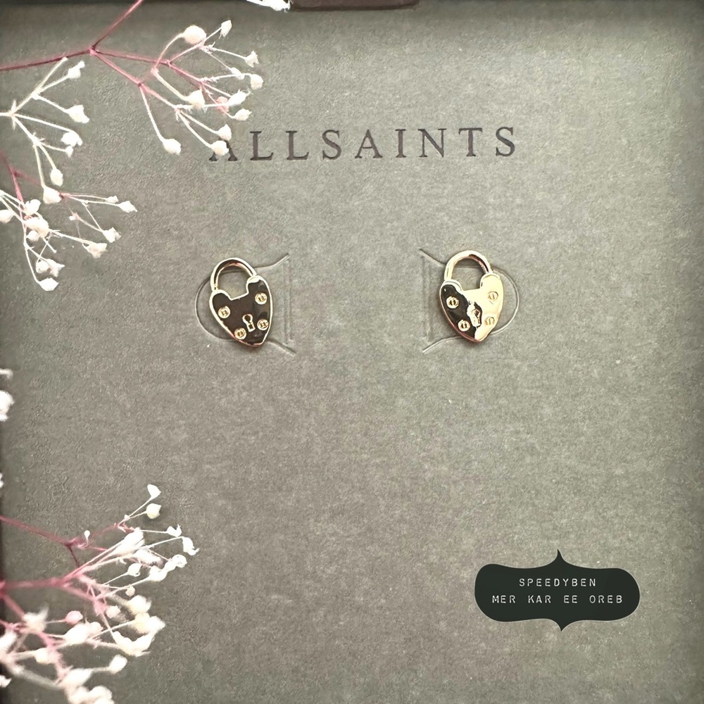 ALLSAINTS Heart Lock Stud Earrings NWT